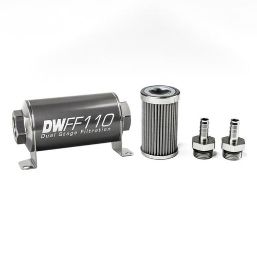 DeatschWerks 8-03-110-100K-38 In-Line Fuel Filter Kit 3/8 Hose Barb 100-Micron