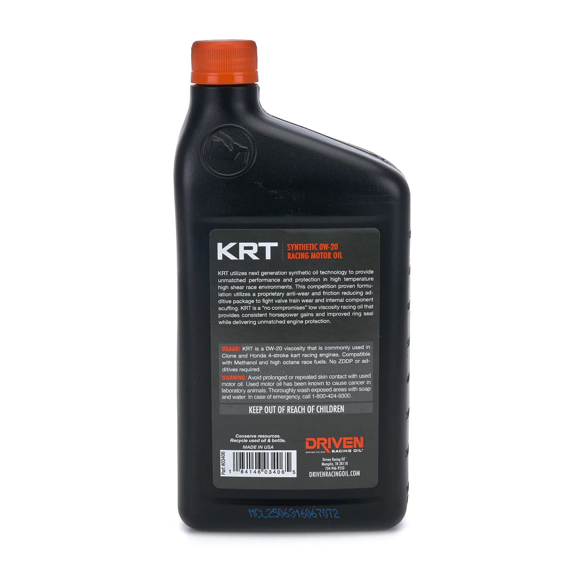 Driven KRT 4-Stroke Kart Oil (back label)