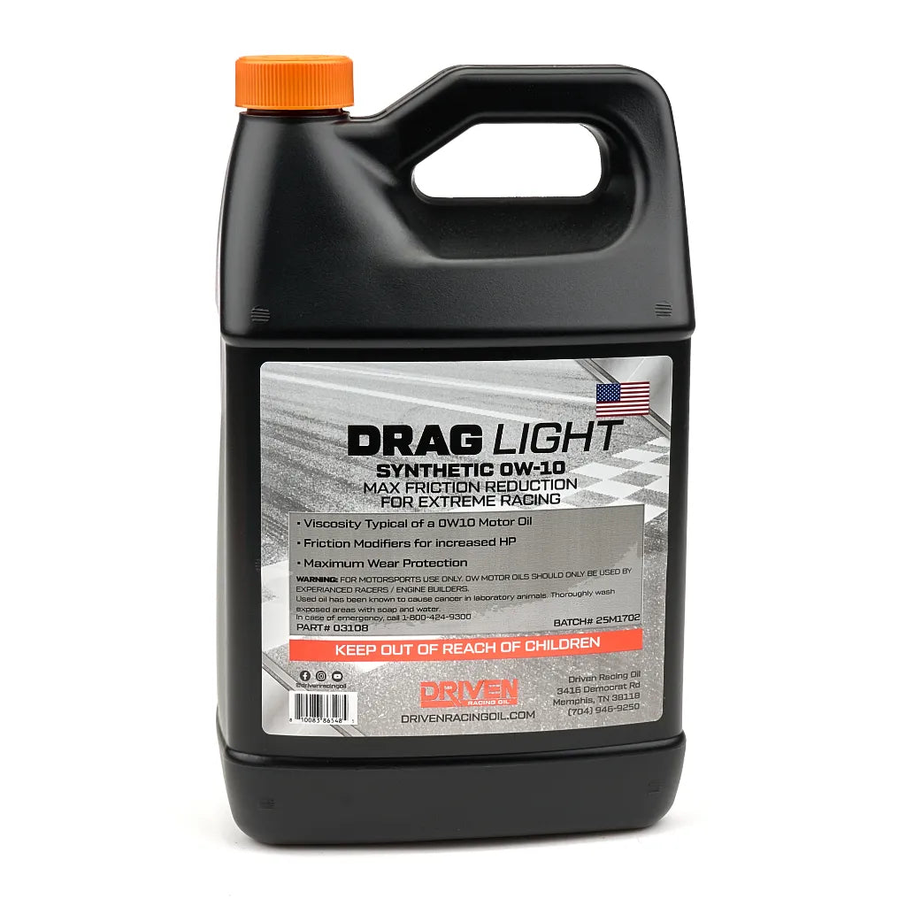 Driven Drag Light Synthetic Racing Oil 0W-10 (Gallon), Back Label