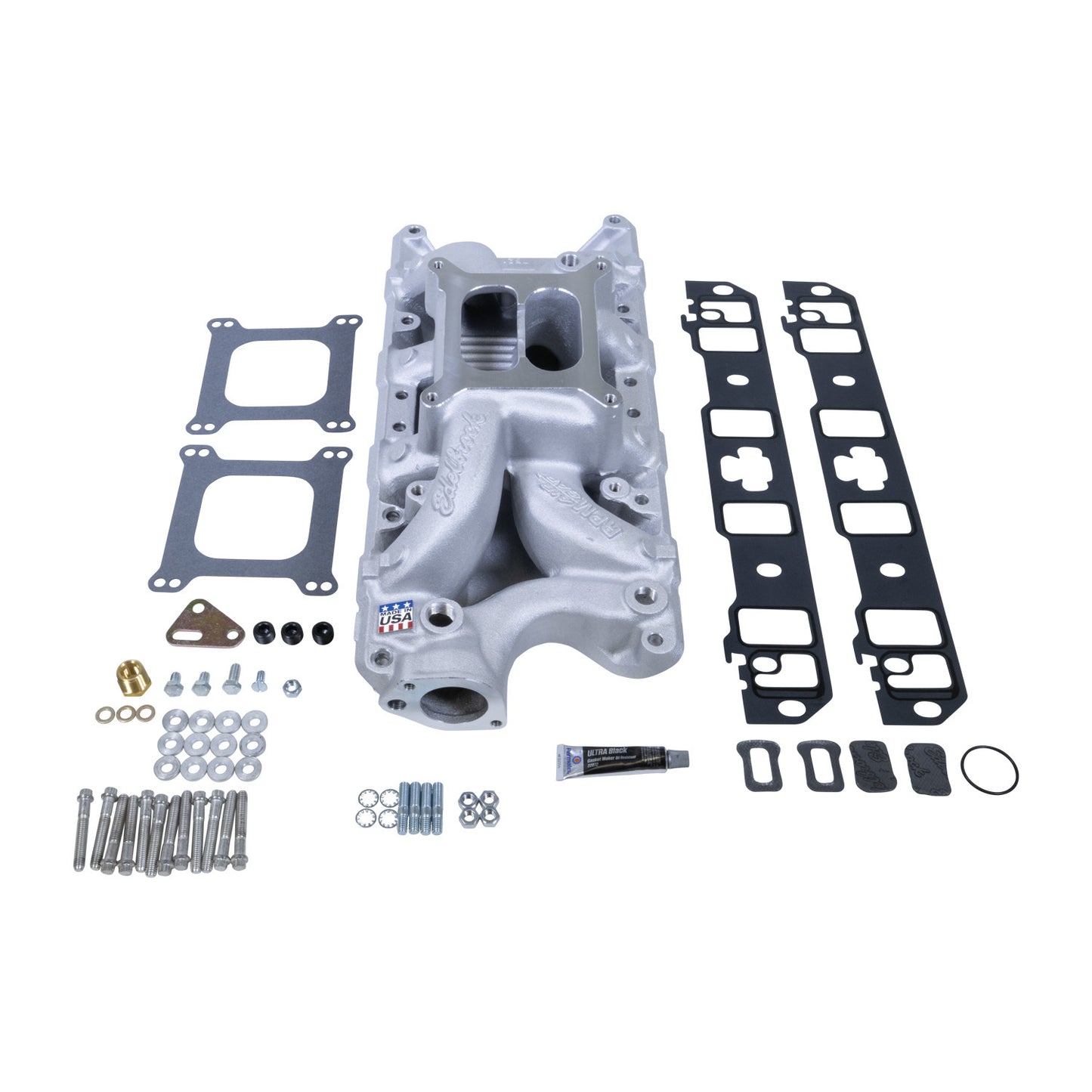 Edelbrock Manifold & Install Kit, SB Ford RPM Air-Gap 7521 w/ Gaskets, Bolts, Studs, RTV