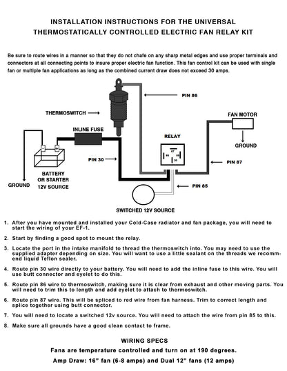 Cold Case Radiators Electric Fan Relay Wiring Kit Diagram