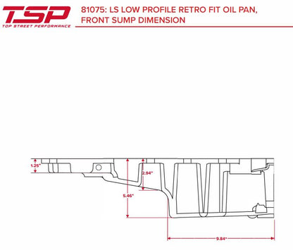 81075: LS Lpw Profile Retro Fit Oil Pan, Front Sump Dimensions