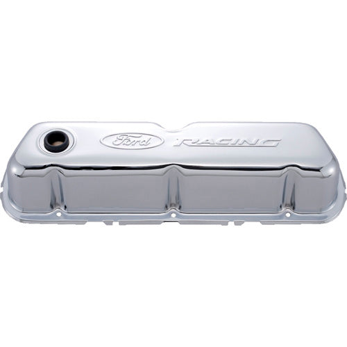 Ford Performance Chrome Steel Valve Cover Set w/Ford Racing Logo 302-070