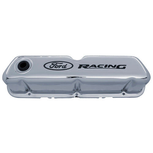 Ford Performance Chrome Steel Valve Cover Set w/Ford Racing Logo 302-071