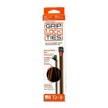 Grip Lock Ties 8 inch Orange (24pk)