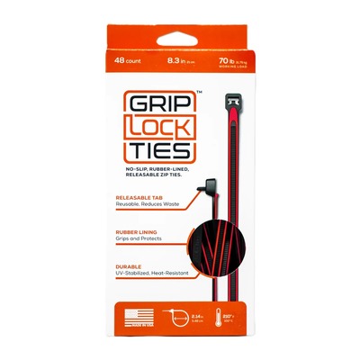 Grip Lock Zip Ties 8" Releasable (48pk) Red