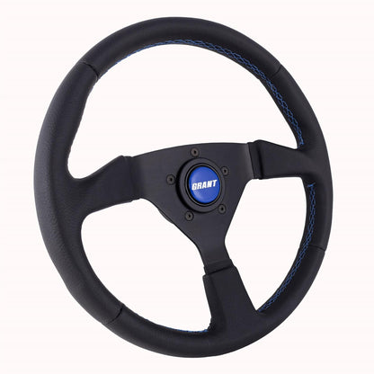 Grant Steering Wheel 13.75" Black Leather w/Blue Horn Button 626