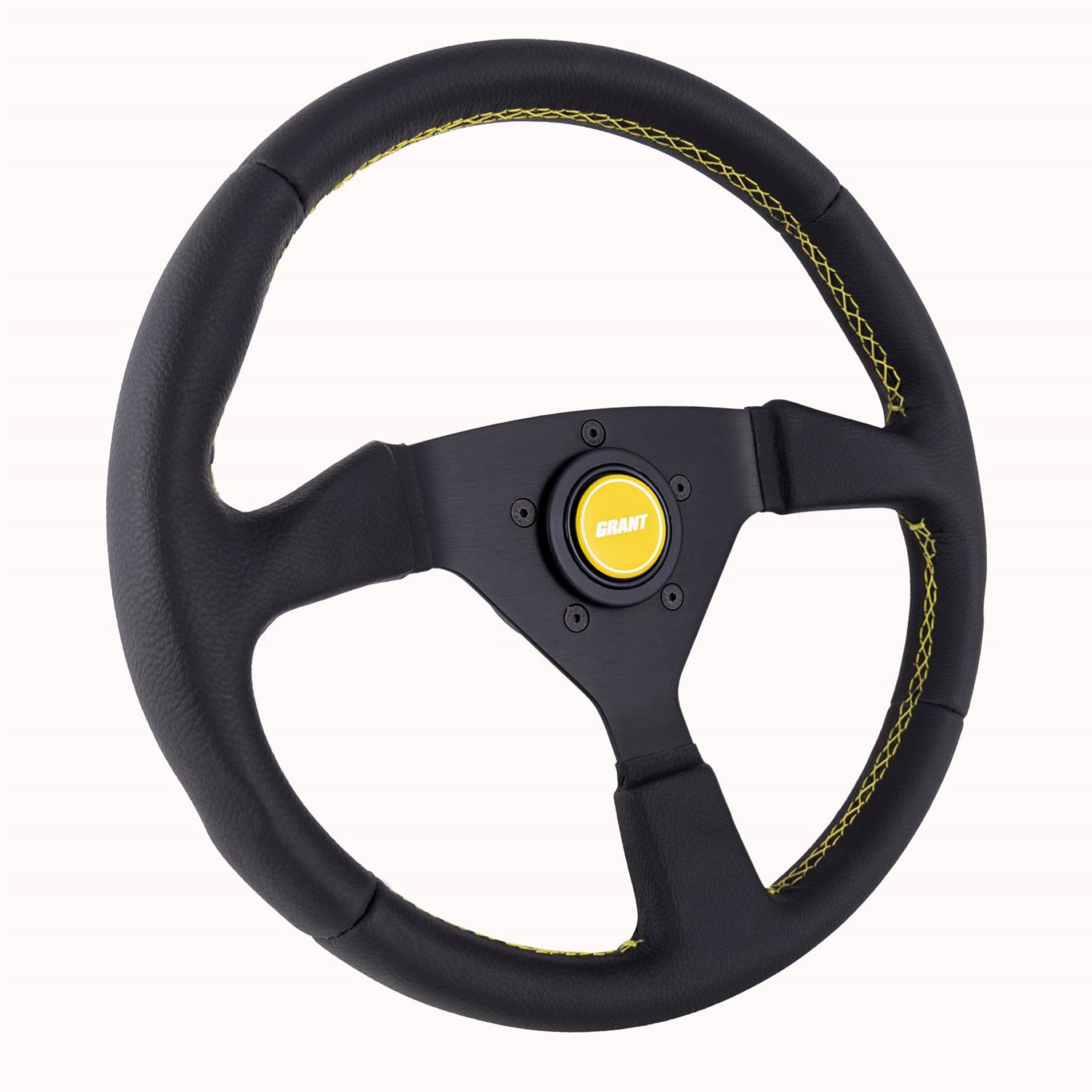 Grant Steering Wheel 13.75" Black Leather w/Yellow
