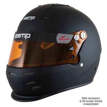 Zamp RZ-38 Helmet, SA-2025 (Matte Black), shown with Z-20 Amber Shield