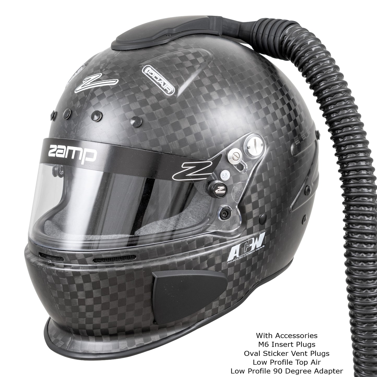 Zamp RZ-88C Gloss Carbon Helmet, FIA 8860-2018 Shown with air blower)
