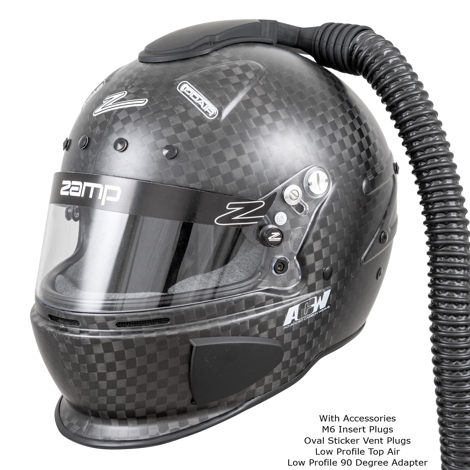 Zamp RZ-88C Gloss Carbon Helmet, FIA 8860-2018 Shown with air blower)