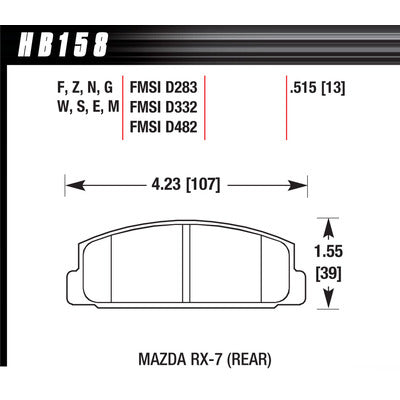 Hawk Street Brake Pads Rear Mazda RX-7 HPS