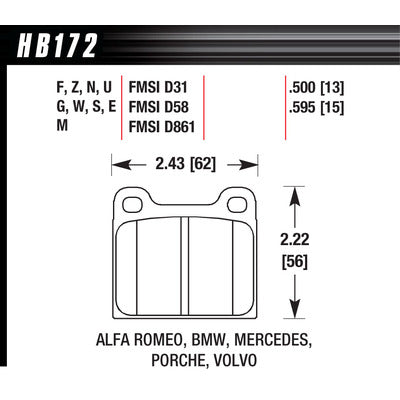 Hawk Brake Pads 64-00 European Front and Rear