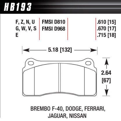 Brembo F-40, Dodge, Ferrari, Jaguar, Nissan Brake Pads