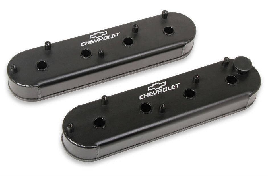 GM Licensed Track Series Valve Covers, GM LS, with Coil Stands and Oil Cap, Black Coated
