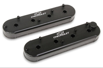 GM Licensed Track Series Valve Covers, GM LS, with Coil Stands and Oil Cap, Black Coated