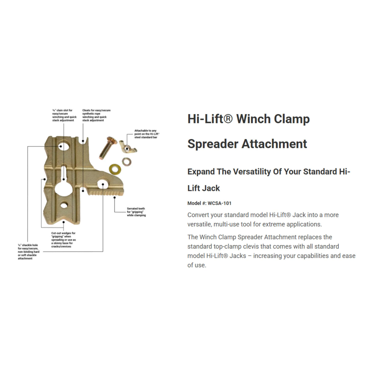 Hi-Lift Jack Winch-Clamp Spreader Attachment WCSA-101 Visual Description