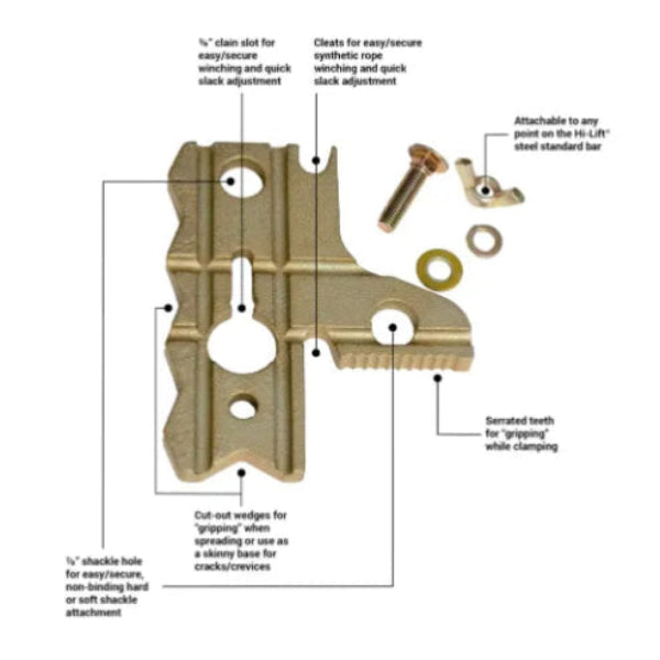 Hi-Lift Jack Winch-Clamp Spreader Attachment WCSA-101 Text Illustration