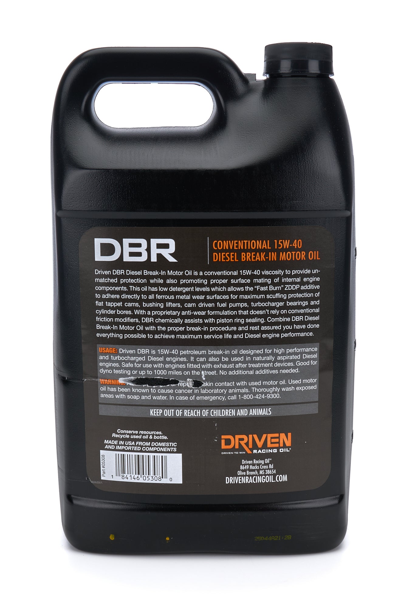 Driven DBR 15W40 Diesel Break-In Oil (back label)