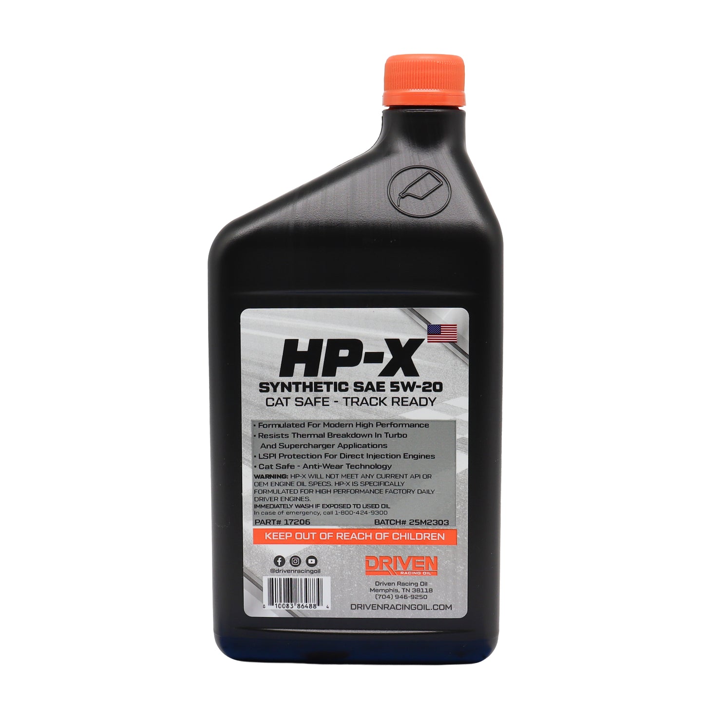 Driven HP-X Synthetic SAE 5W-20 Motor Oil (Label)