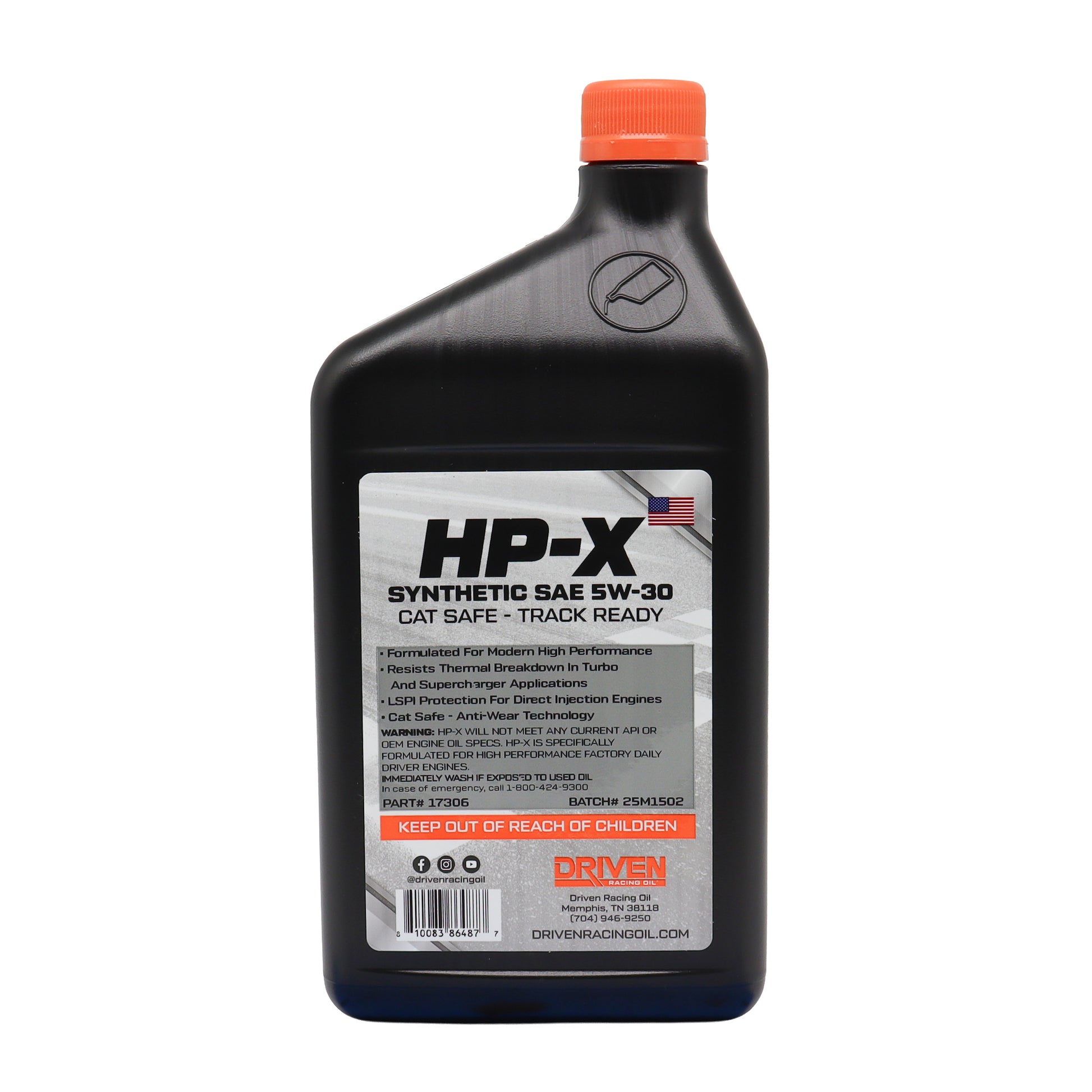 Driven HP-X Synthetic SAE 5W-30 Motor Oil (label)