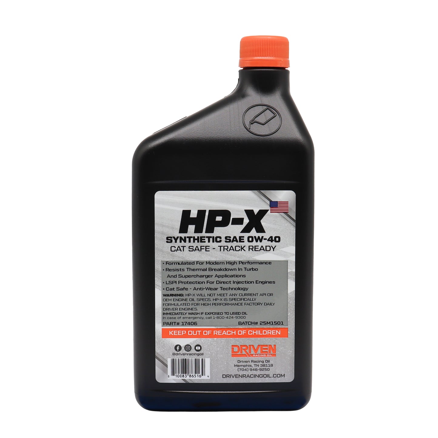 Driven HP-X Synthetic SAE 0W-40 Motor Oil (label)