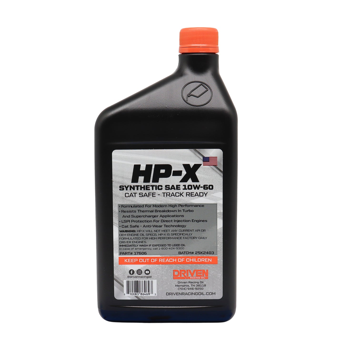 Driven HP-X Synthetic SAE 10W-60 Motor Oil (Label)