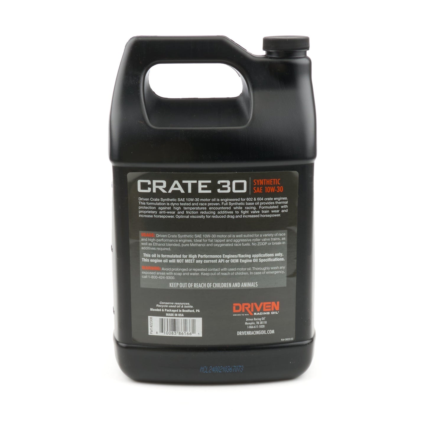 Driven 10W30 Oil Change Kit for GM 602/604 Crate Engine (back label)