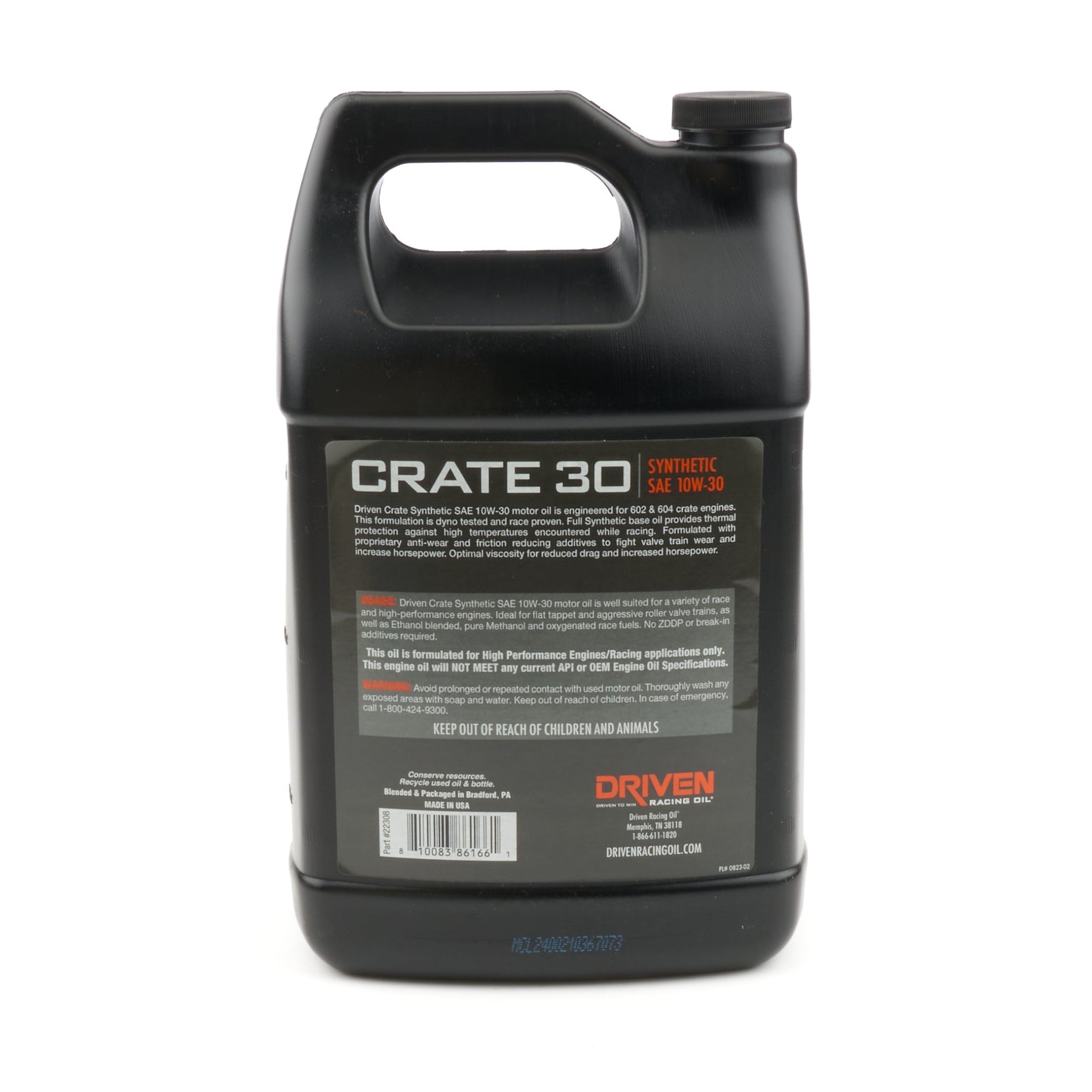 Driven 10W30 Oil Change Kit for GM 602/604 Crate Engine (back label)
