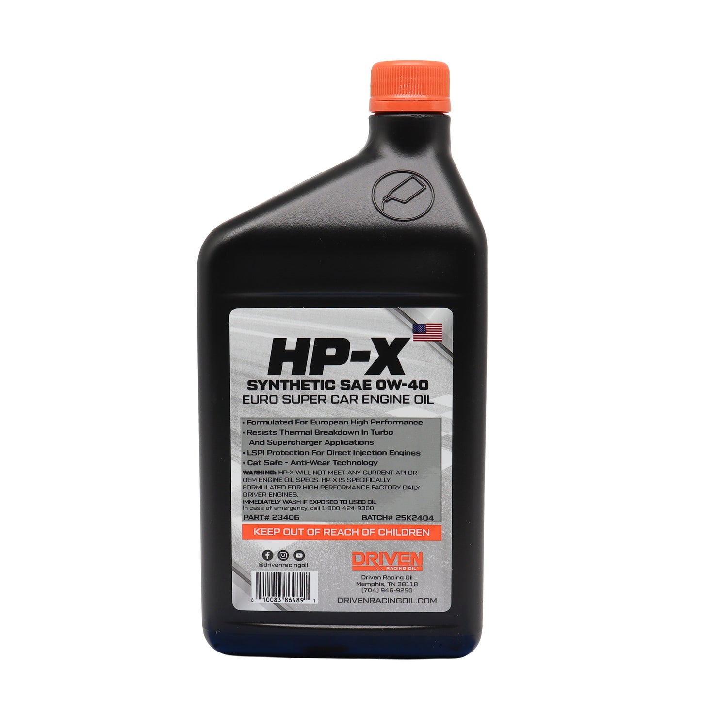 Driven HP-X Euro Supercar Synthetic Oil 0W-40 23406 (Label)