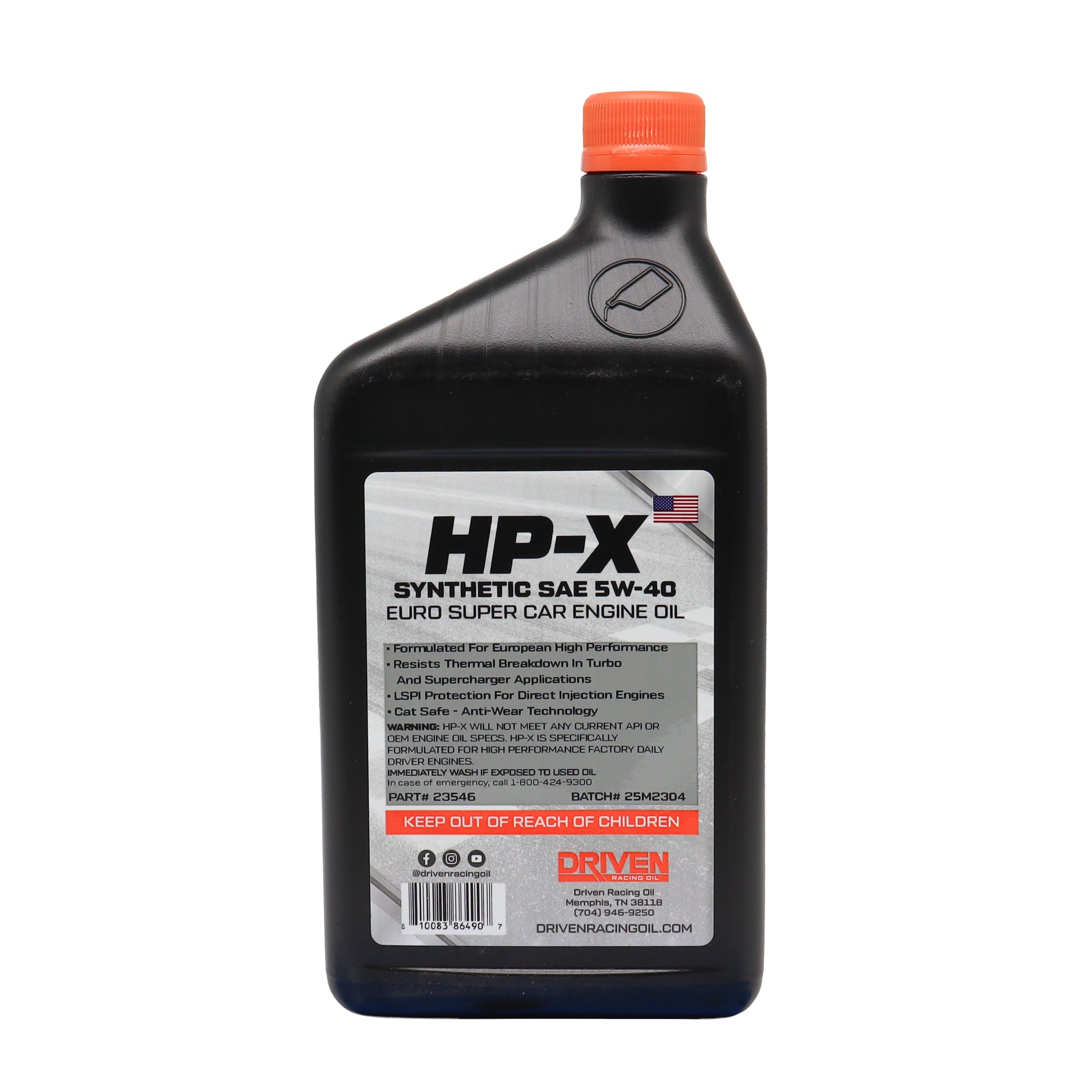 Driven HP-X Euro Supercar Synthetic SAE 5W-40 Motor Oil (Label)