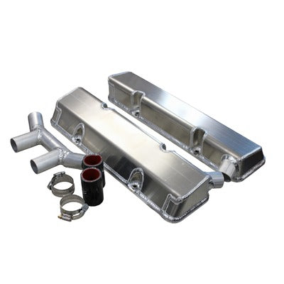 Kevko SBC Fab Valve Cover Set Dual Crossover Breather VC208-5CO2