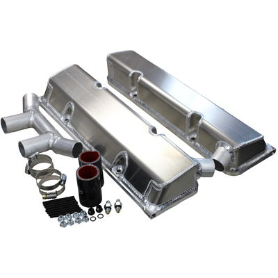 Kevko SBC Fab Valve Cover Set Dual Crossover Breather VC208WO-5CO2