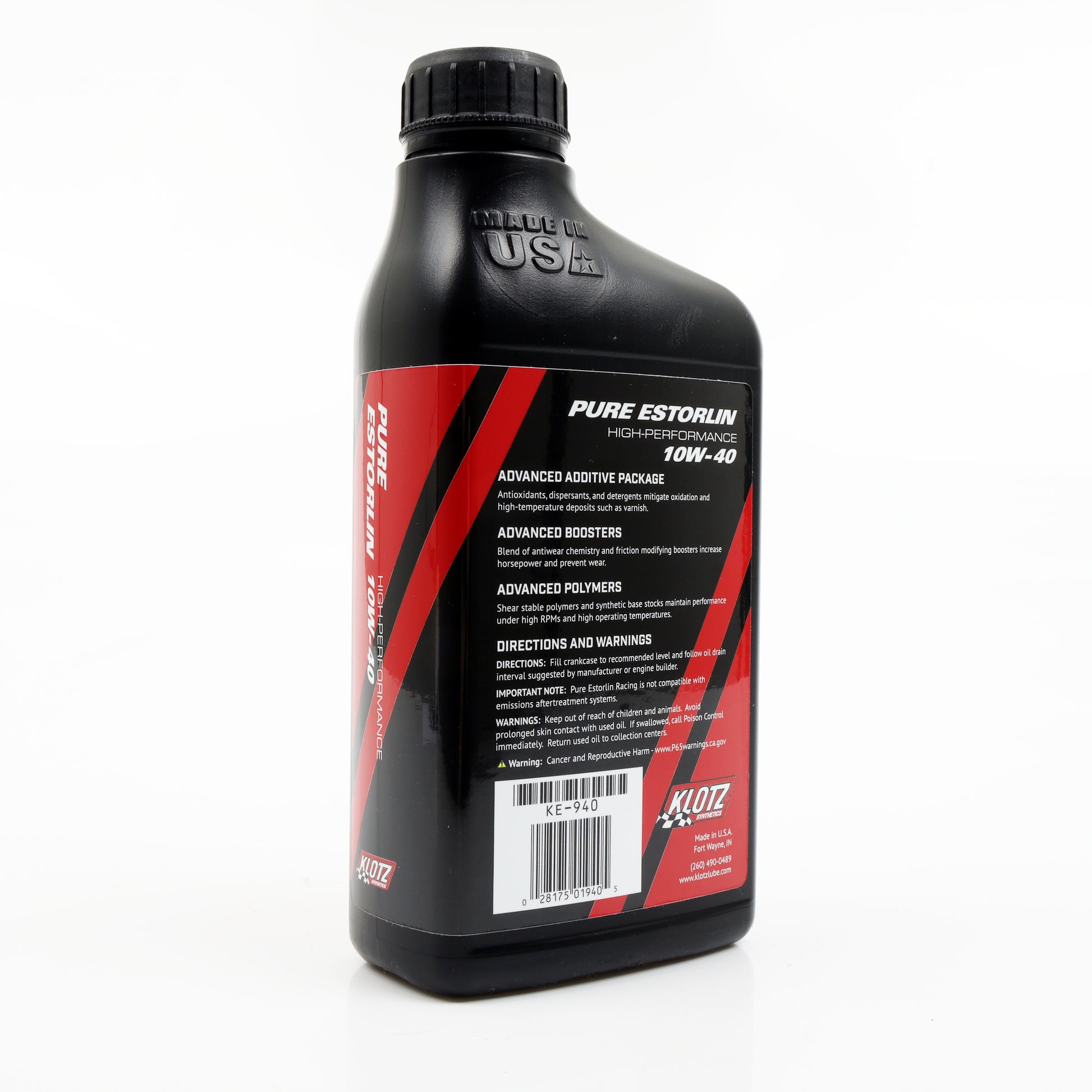 Klotz Pure Estorlin Racing Synthetic Engine Oil 10W-40 (back label)