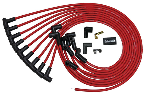 Moroso Ultra Plug Wire Set BBC Under Valve Cover Red 52043