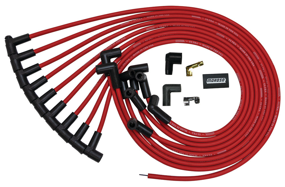 Moroso Ultra Plug Wire Set BBC Under Valve Cover Red 52043