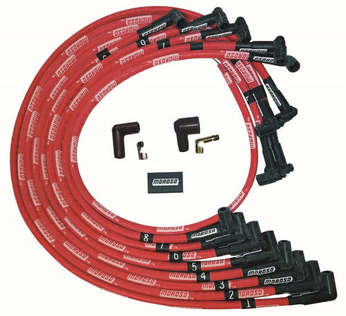 Moroso Ultra Plug Wire Set SBC Under Valve Cover Red 52528