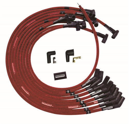 Moroso Ultra Plug Wire Set BBC Under Valve Cover Red 52545