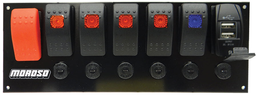 Moroso Rocker LED Switch Panel w/Breakers & USB Ports 74194