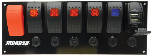 Moroso Rocker LED Switch Panel w/Breakers & USB Ports 74194