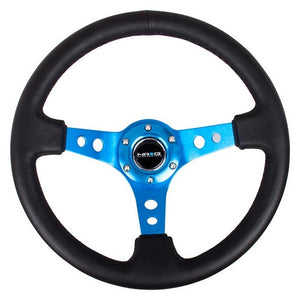 NRG Steering Wheel 350mm 3" Dish Blk Leather/Blue Center