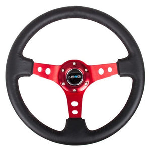 NRG Steering Wheel 350mm 3" Dish Blk Leather/Red Center