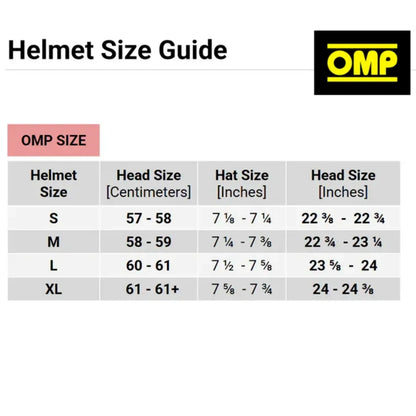 OMP Size Chart - Helmets