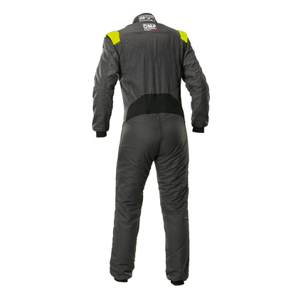 OMP First Evo Overall Driving Suit FIA (Amthracite/Yellow, back)