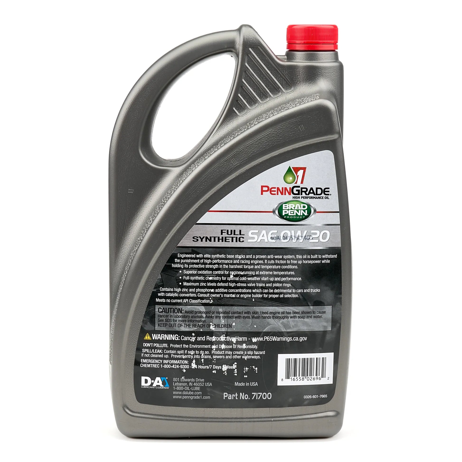 PennGrade Motor Oil 0W-20 (5 Qt), back label