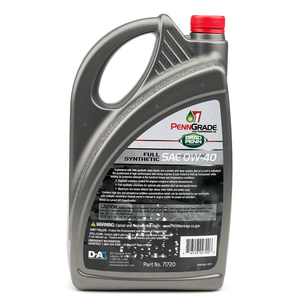 PennGrade 1 Synthetic Oil 0W40 (5 Qt), back label