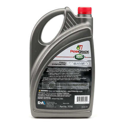 PennGrade 1 Synthetic Oil 5W-40 (5 Qt), back label