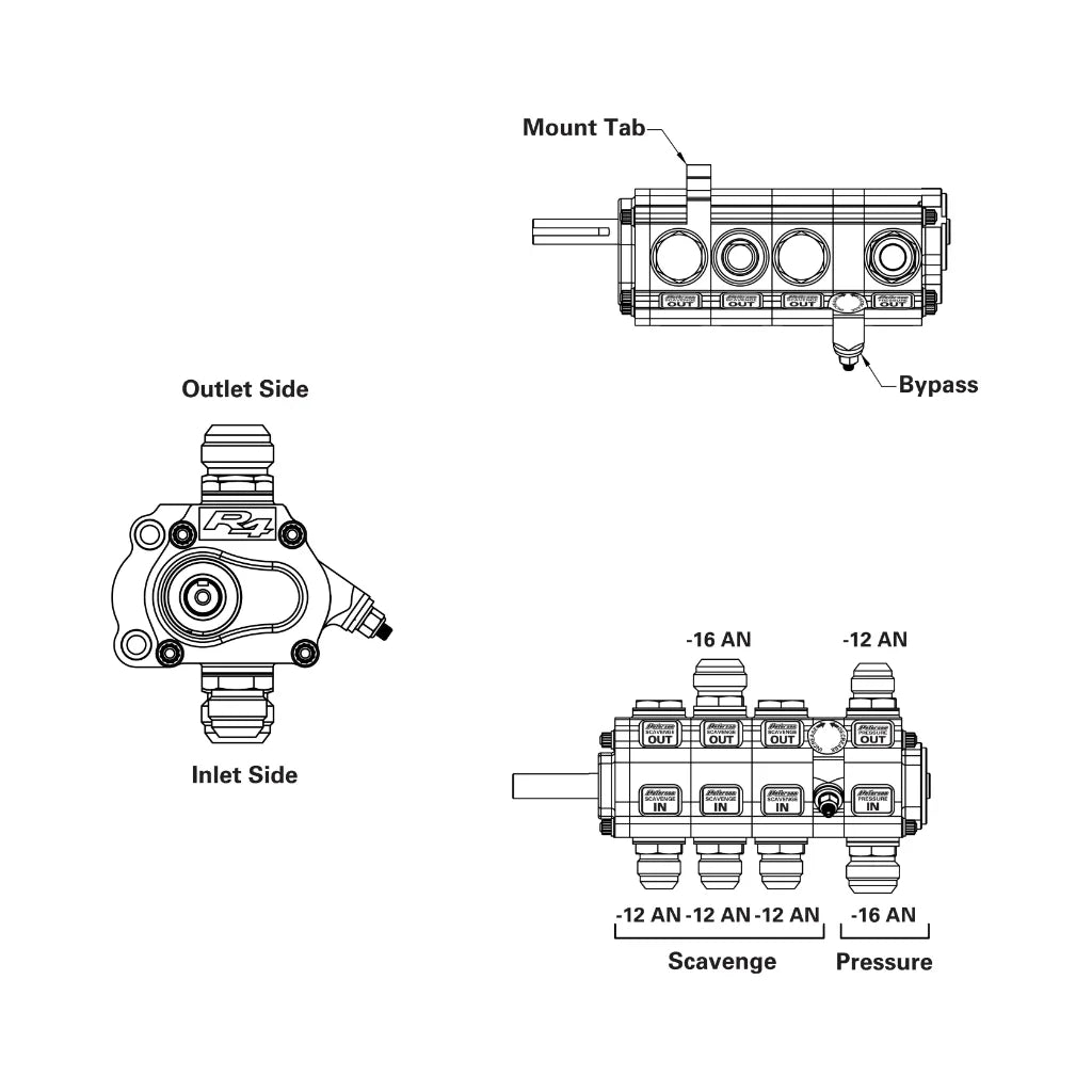 Peterson R4 Series Dry Sump Oil Pump 04-4004 (diagram illustration)