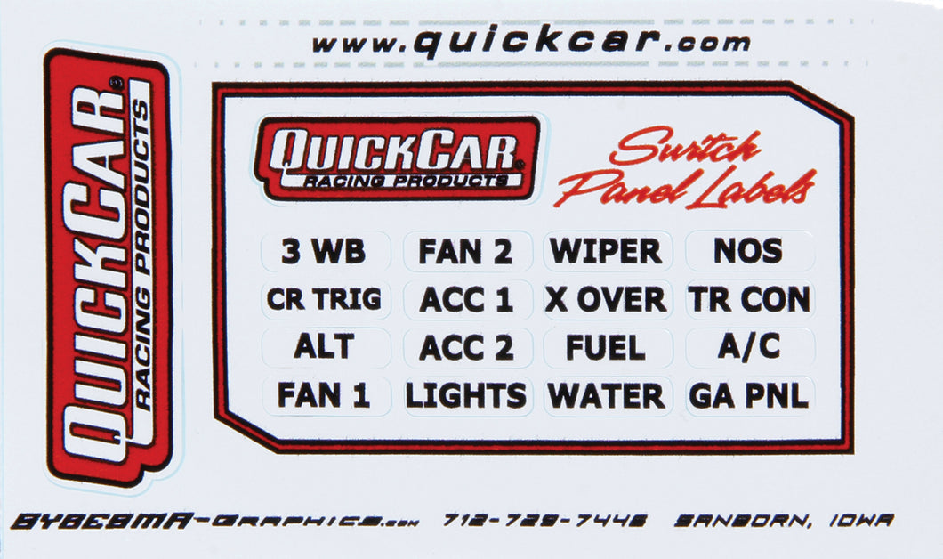 QuickCar Switch Panel Stickers Large Ignition Panels 50-003