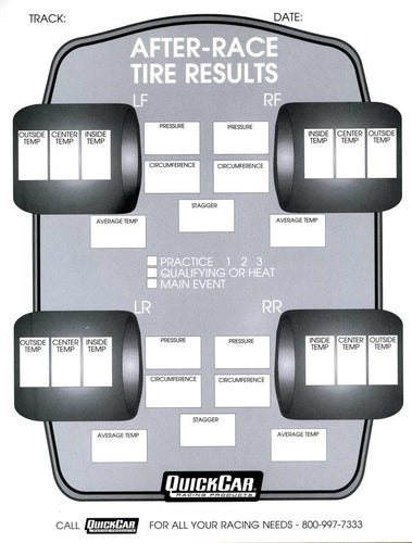 QuickCar After Race Tire Set-Up Forms (50pk) 51-215